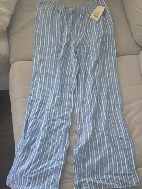 A New Day Blue and White Striped Elastic-Waist Pants